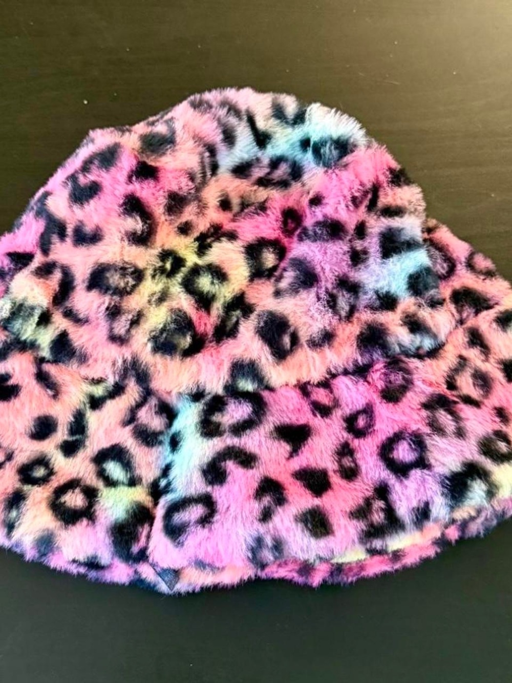 Plush Rainbow Pink Leopard Print Bucket Hat